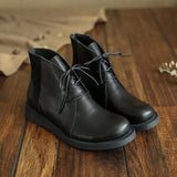 Cowhide handmade lace-up Martin boots_black
