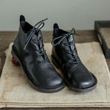 Cowhide vintage lace-up soft Martin boots_black