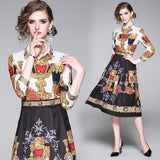 Fashion Elegant Floral Print Midi Dress