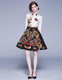 New Lapel Floral Print Contrasting Color Dress