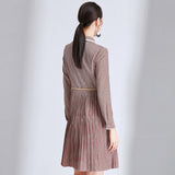 Lapel Long Sleeve Pleated A-line Midi Dress