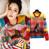 Knitted Cat Embroidery Lace Sweater