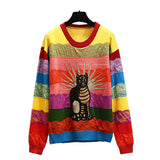 Knitted Cat Embroidery Lace Sweater