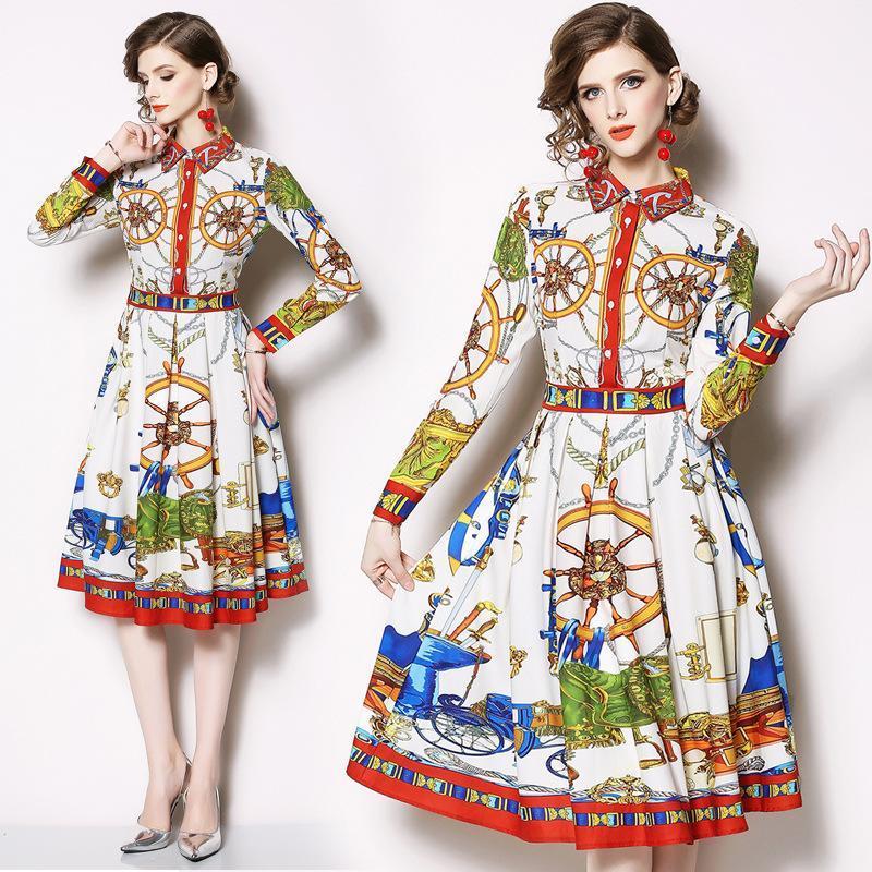 Fashion Print Wild Mid-length Pleated Dress