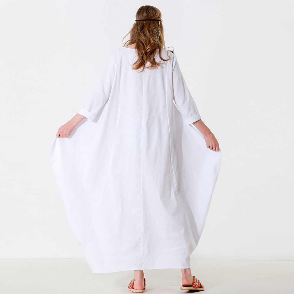 Solid Color White Casual Maxi Dress