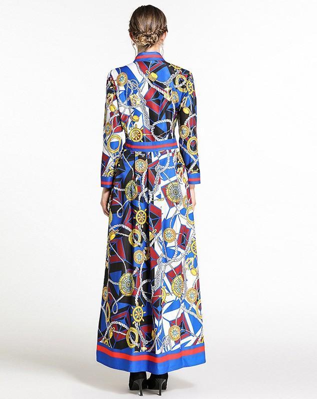 Fashion Print Long Sleeve Royal Court Dress