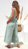 Solid Color Open Back Casual Jumpsuits