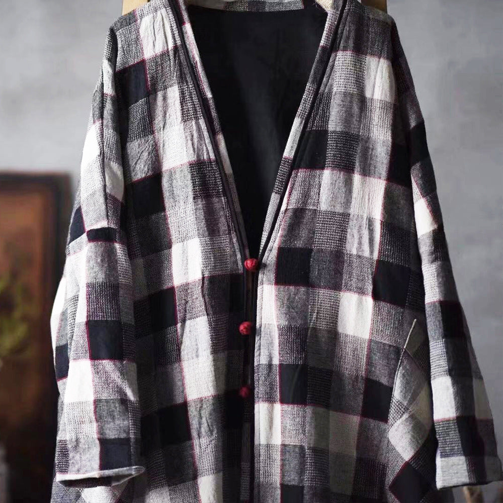 Causual Plaid Cotton Linen Coat