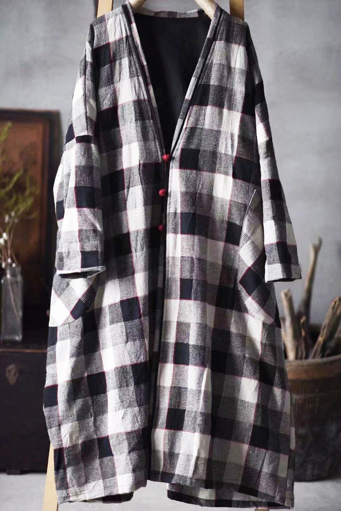 Causual Plaid Cotton Linen Coat
