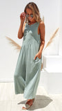 Solid Color Open Back Casual Jumpsuits