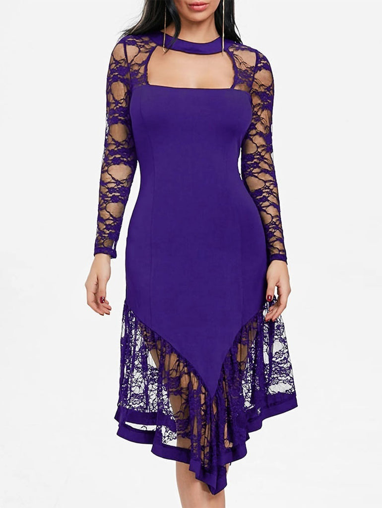 Sexy Lace Long Sleeve Midi Dress