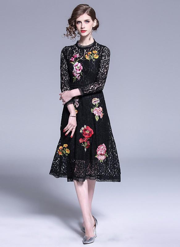 New Fashion Lace Embroidered Slim Long Dress