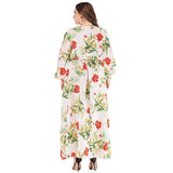 Summer V Neck Lantern Sleeve Floral Print Bohemian Maxi Dress XL-6XL