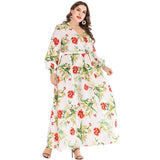 Summer V Neck Lantern Sleeve Floral Print Bohemian Maxi Dress XL-6XL