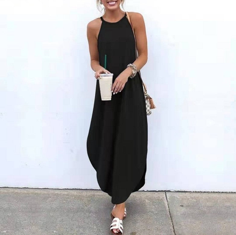 Solid Color Round Neck Summer Maxi Dress
