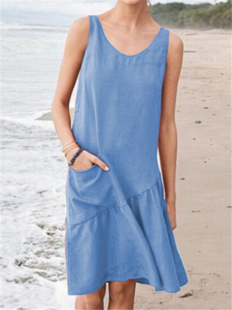 Sleeveless Cotton Summer Dress with Pocket