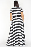 Oversized Round Neck Striped Dress L-7XL