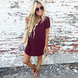 V-neck Casual Stand Collar Short-Sleeved Mini Dress