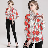 Floral Print Red LOng Sleeve Blouse