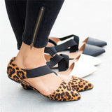 Flat Elastic Bandage Pointed Leopard Print Shoes