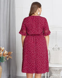 Red Polka Dot Print V Neck Half Sleeve Sexy Dress XL-4XL