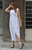 Solid Color White Cotton Linen Maxi Dress