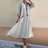 Cotton and Linen Striped Casual Maxi Dress
