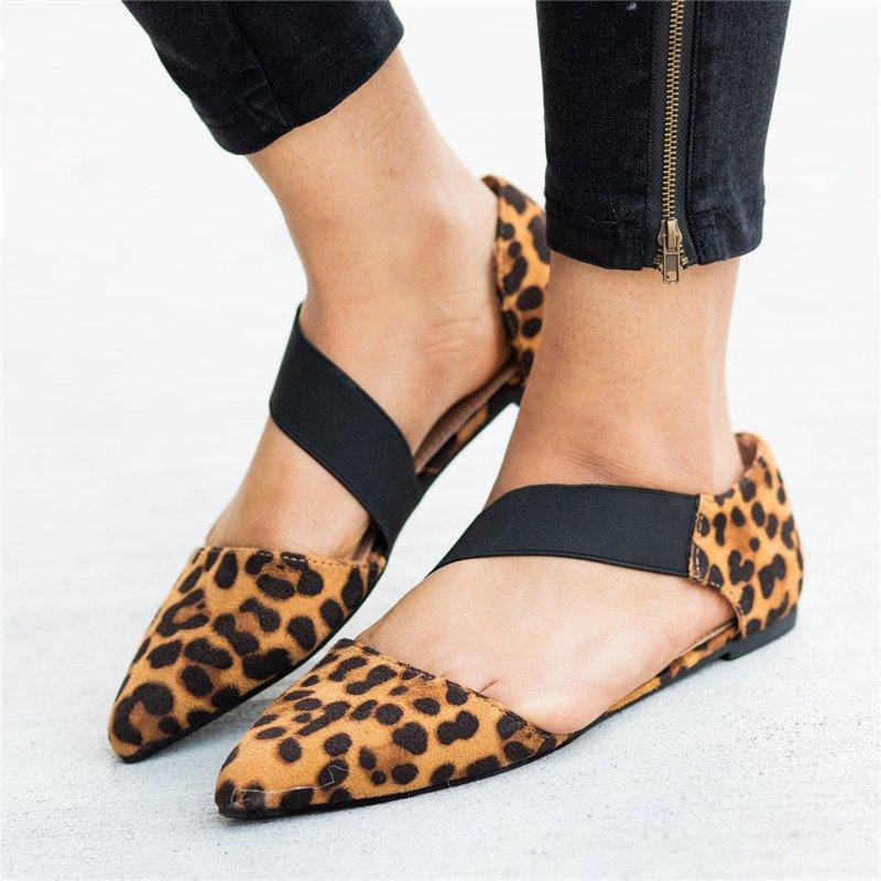 Flat Elastic Bandage Pointed Leopard Print Shoes