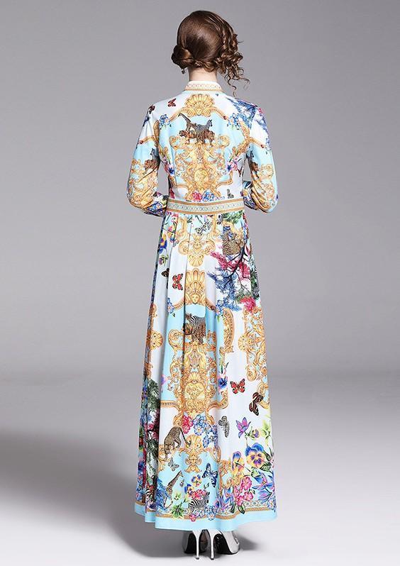 Fashion Printed Lapels Long Sleeves Versatile Dress