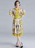 Fashion Print A-line Long-sleeved Mid-length Dress
