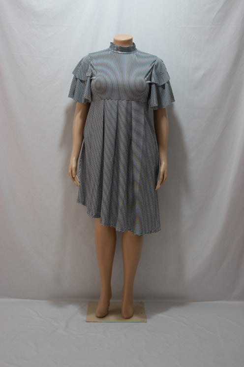 Printed Asymmetric Ruffle Sleeve Plus Size Dress M-4XL