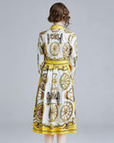 Fashion Print A-line Long-sleeved Mid-length Dress