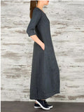 Round Neck Cotton and Linen Long Casual Dress