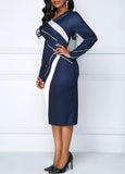 Plus Size Long Sleeve Contrast Slim Midi Dress S-5XL
