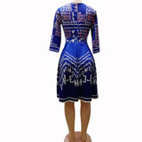 Vintage Blue High Waist Print Party Midi Dress M-XL