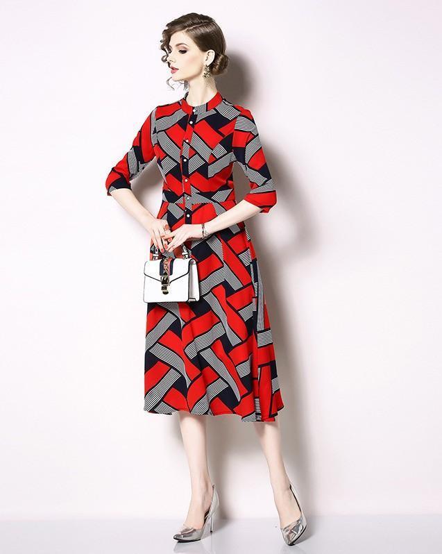 Fashion Geometric Print Long Dress