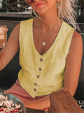 Sleeveless V-neck Cotton and Linen Shirt