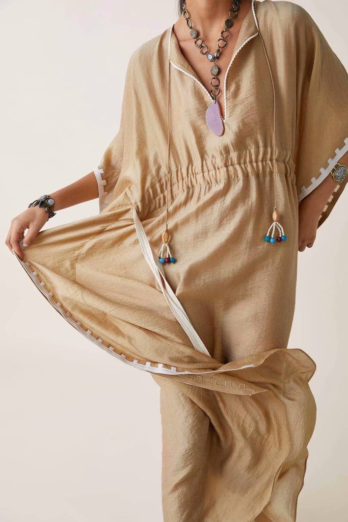 Cotton Linen Loose Embroidered Maxi Dress