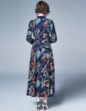 Vintage V Neck Long Sleeve Print Dress