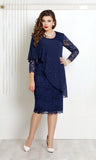Plus Size Solid Color Lace Stitching Midi Dress S-5XL