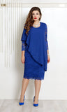 Plus Size Solid Color Lace Stitching Midi Dress S-5XL