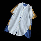 Fashion Contrast Color Short-Sleeved Cotton Shirt