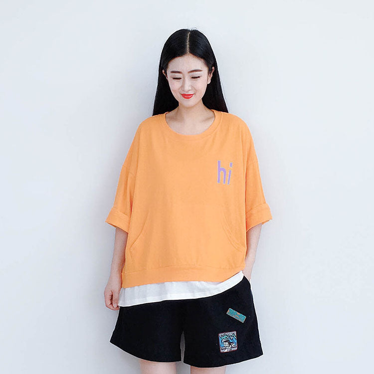 Front Pocket Letter Printed Casual T-Shirt