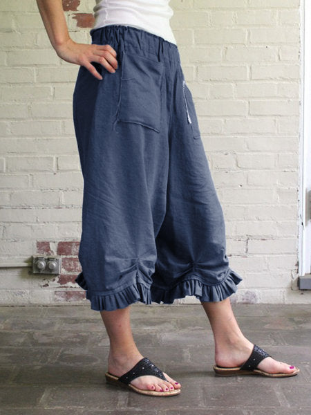Solid Casual Loose High Waist Wide Leg Pants For Women