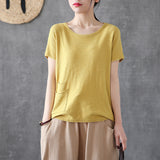 Summer Casual Yellow Solid Color Blouses