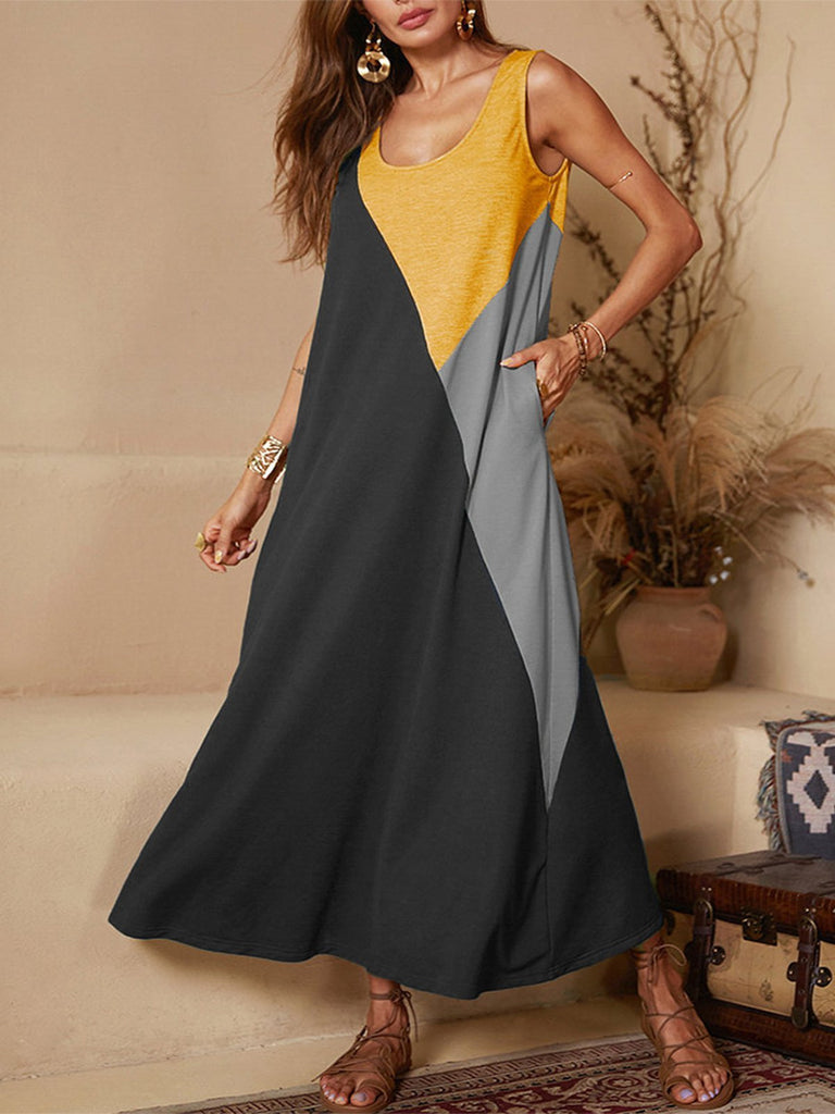 Solid Color Vest Sleeveless Stitching Dress