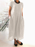Loose Solid Color Large Size Cotton and Linen Dress