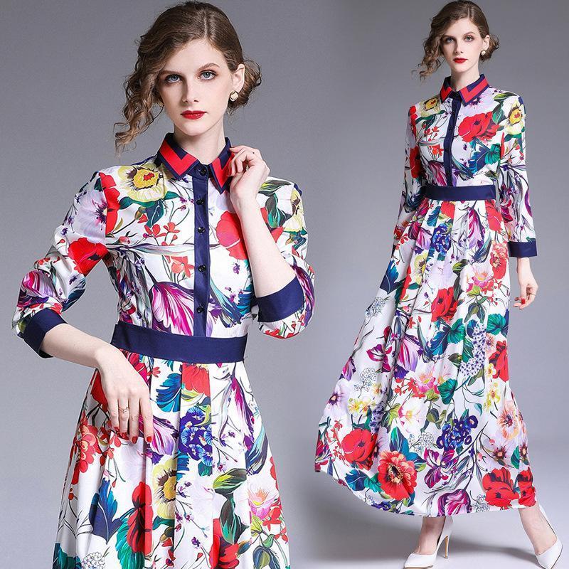 Fashion Long Sleeves Print Slim Maxi Dress