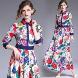 Fashion Long Sleeves Print Slim Maxi Dress