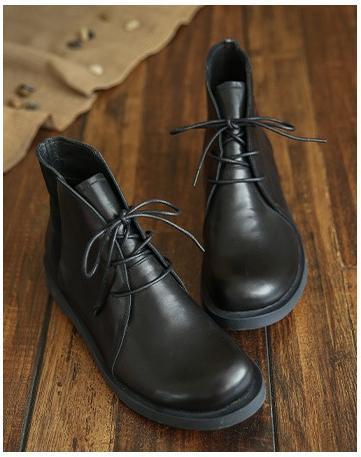 Cowhide handmade lace-up Martin boots_black